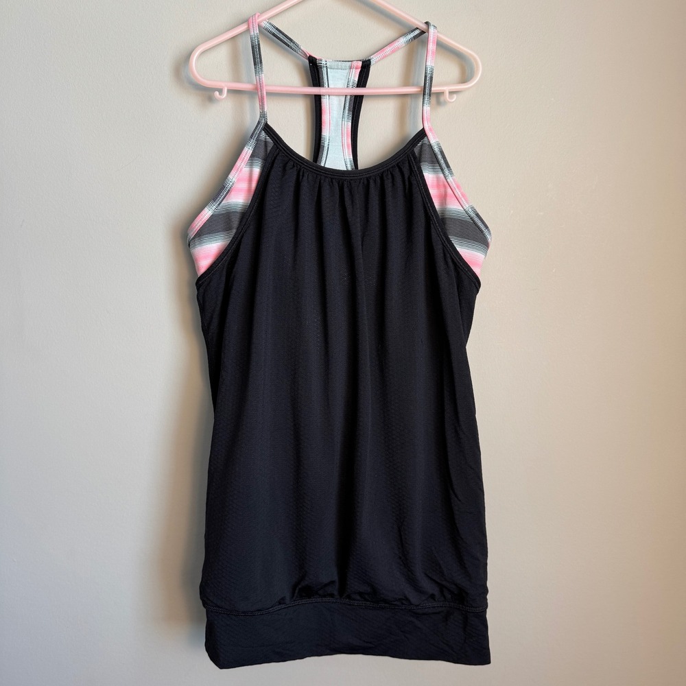 ivivva Girls Double Dutch Athletic Tank Top Black Size 14 Layered Racerback